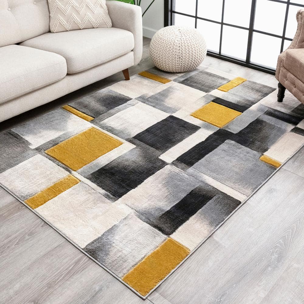 Modern Geometric Gold Synthetic 8' x 10' Easy-Care Area Rug