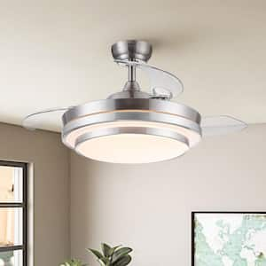 42 in. Indoor Brushed Nickel Ceiling Fan with Retractable Blades, Reversible DC Motor and Integrated LED Light Kit