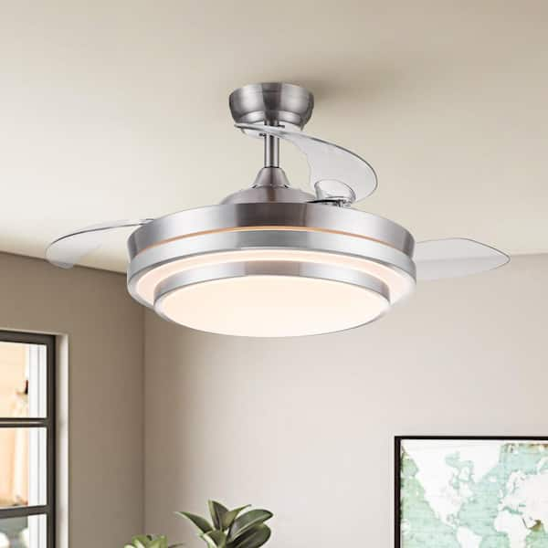 YUHAO 42 in. Indoor Brushed Nickel Ceiling Fan with Retractable Blades ...