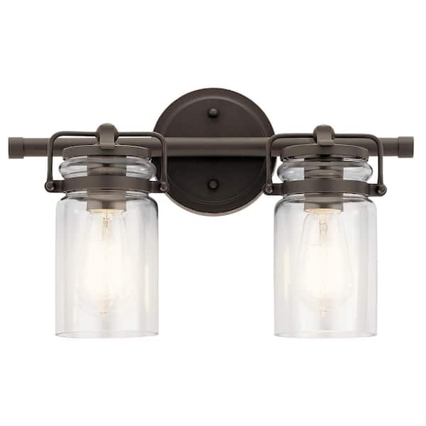 Brinley 15.75 in. 2-Light Olde Bronze Vintage Bathroom Vanity Light with Clear Glass