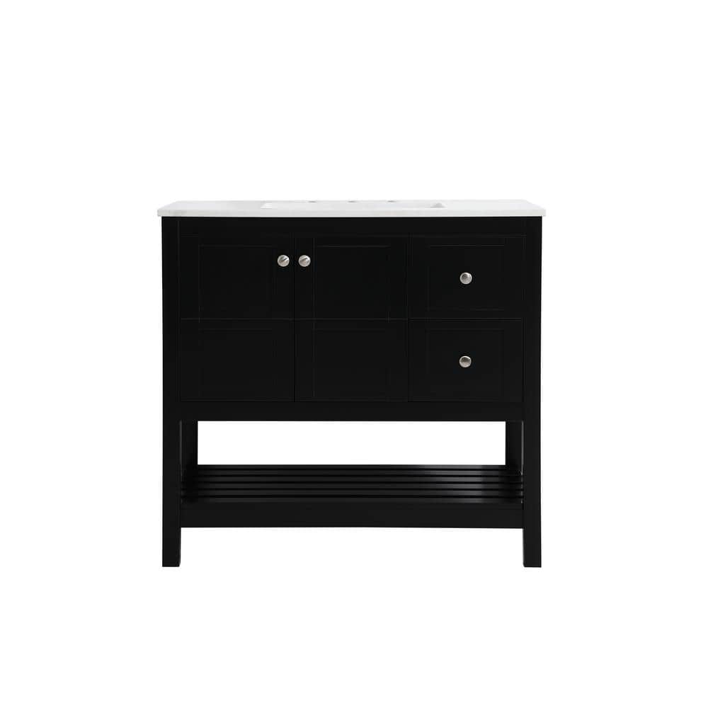 Simply Living 36 in. Single Bathroom Vanity in Black with Quartz Vanity Top