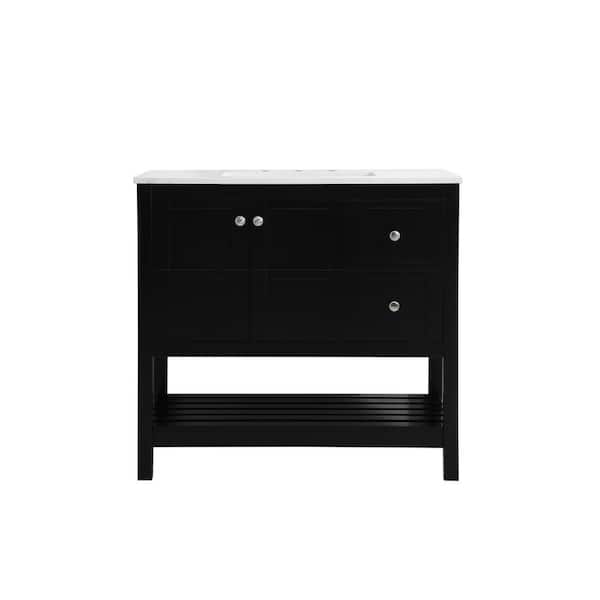 Unbranded Simply Living 36 in. Single Bathroom Vanity in Black with Quartz Vanity Top in Calacatta White