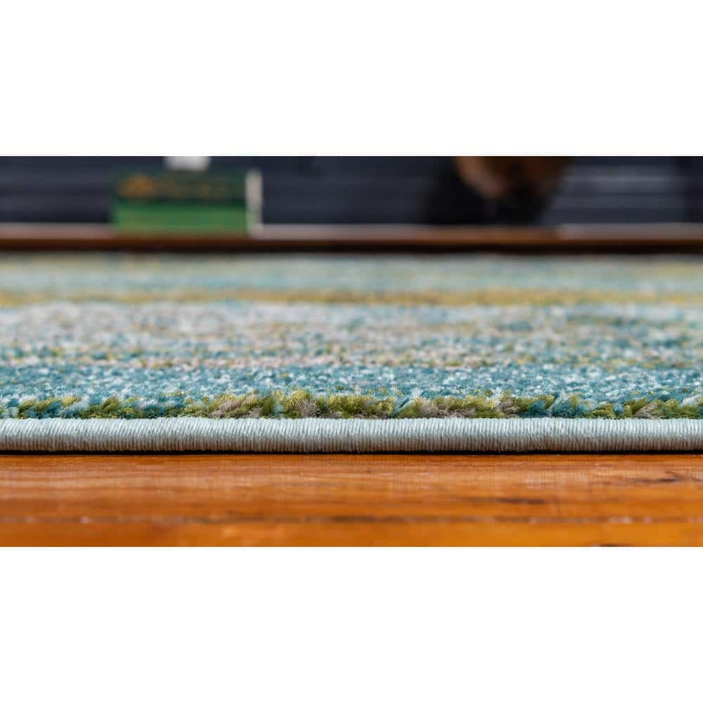 Turquoise and Gray Abstract Rectangular Area Rug, 5' x 8'