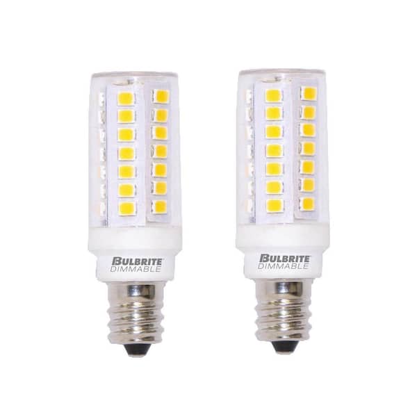 Bulbrite 60 - Watt Equivalent Warm White Light T6 (E11) Mini-Candelabra Screw, Dimmable Clear LED Light Bulb 2700K (2-Pack)