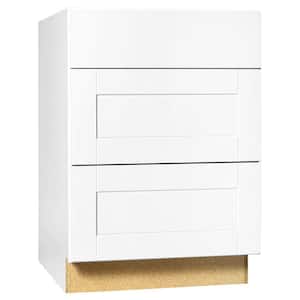 Shaker 24 in. W x 24 in. D x 34.5 in. H Assembled Drawer Base Kitchen Cabinet in White with Ball-Bearing Drawer Glides