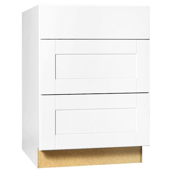 Hampton Bay Shaker 24 in. W x 24 in. D x 34.5 in. H Assembled Drawer Base Kitchen Cabinet in White with Ball-Bearing Drawer Glides