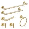 BWE 6-Piece Modern Bath Hardware Set with Towel Ring Toilet Paper Holder Towel hook and Towel Bar Wall Mount in Brushed Gold A-91020-6-BG