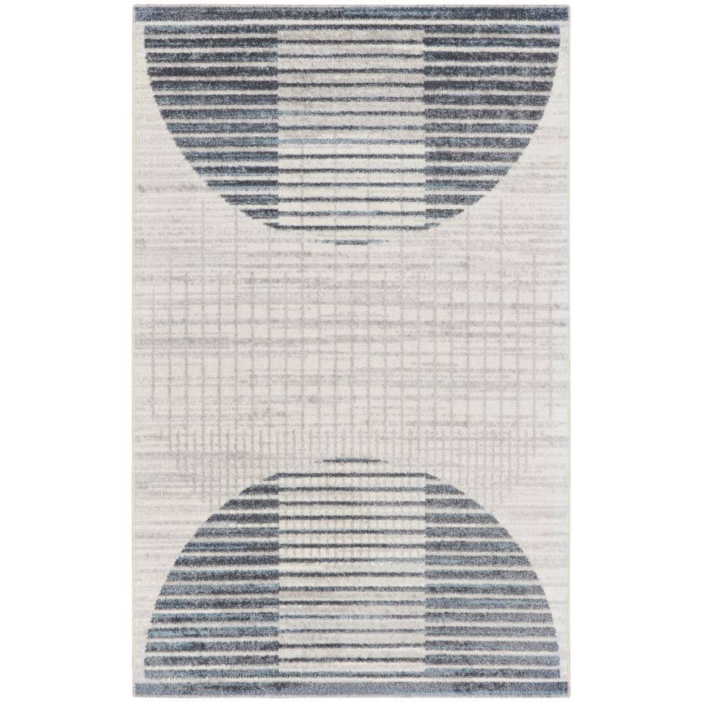 Astra Shimmering Geometric Blue Round Easy-Care Area Rug