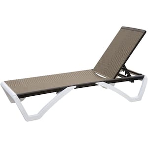 Adjustable Wicker Chaise Lounge Aluminum Patio Outdoor Lounge Chair All Weather Five-Position Recliner Chair in Brown