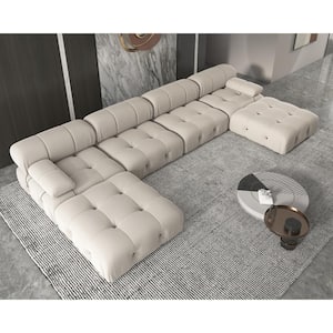 138 in. W Square Arm Velvet U Shaped 4-piece Free combination Modular Sectional Sofa with Ottoman in Beige