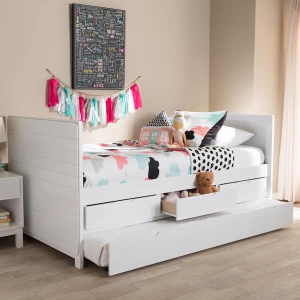 Baxton Studio Linna White Twin Daybed with Trundle 146 8201 HD