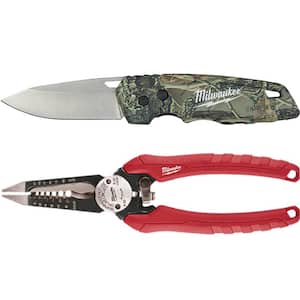 FASTBACK Camo Stainless Steel Folding Knife with 2.95 in. Blade and 6-in-1 Wire Strippers Pliers