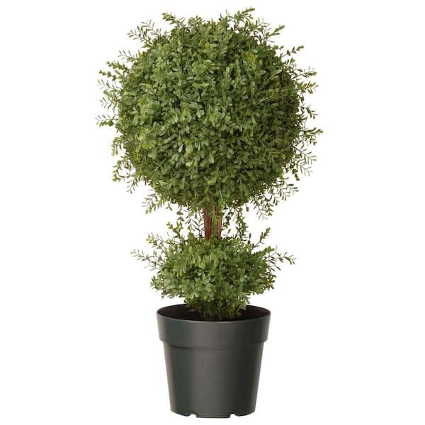 National Tree Company 30 in. Artificial Mini Tea Leaf 1 Ball Topiary in Green Round Growers Pot