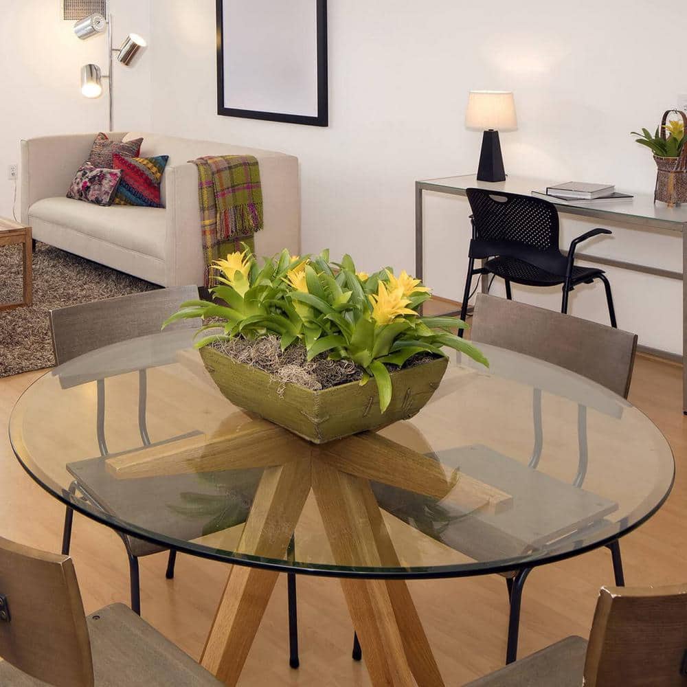 Elegant 34" Round Beveled Edge Clear Glass Table Top