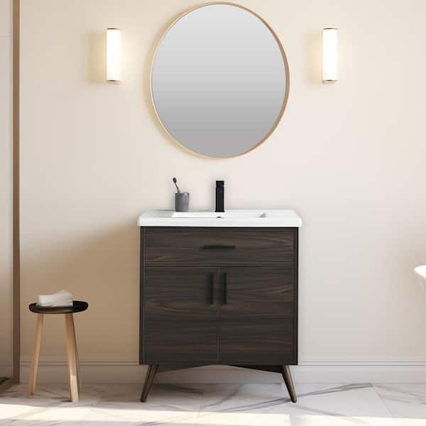 Nelson 30 in. W x 18.5 in. D x 34 in. H Bath Vanity in Dark Walnut with White Ceramic Top
