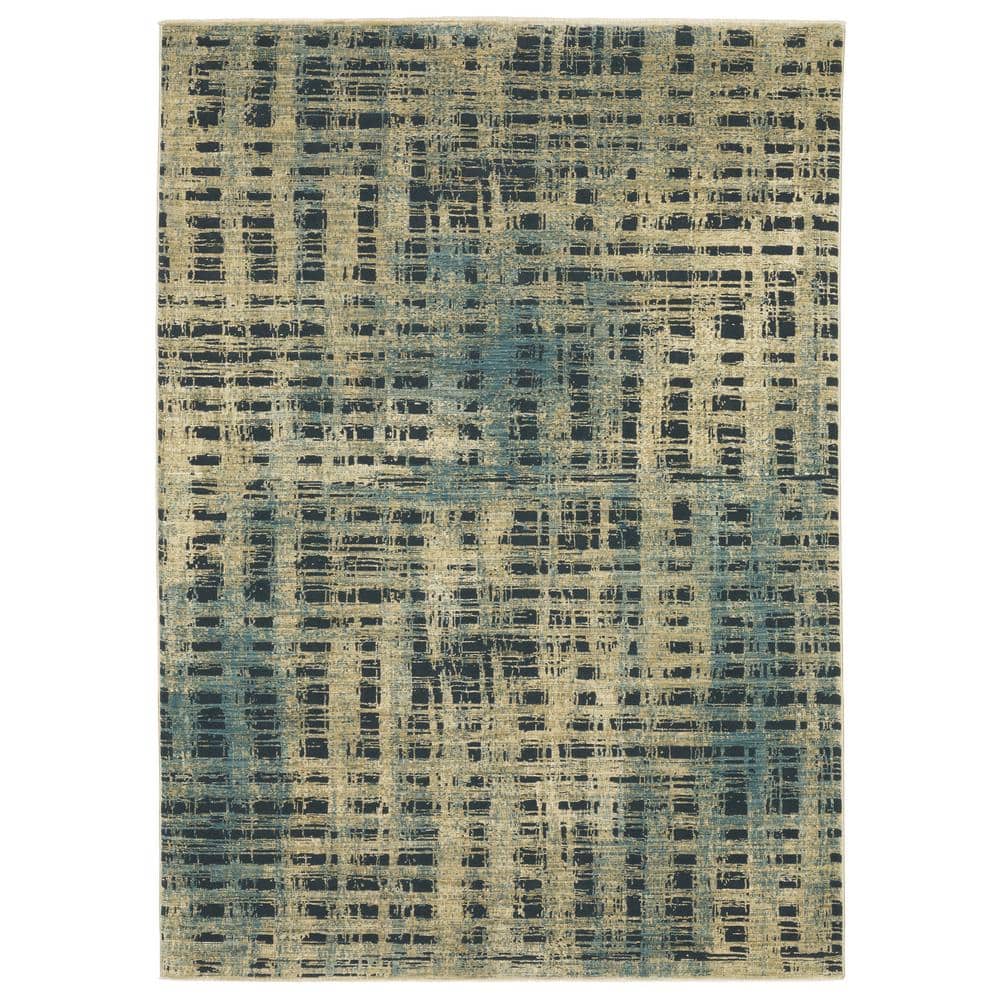 Ross Patio Rug AVERLEY HOME Ross Beige/Blue 7 ft. x 10 ft. Distressed Abstract ...