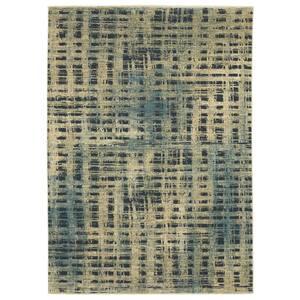 Ross Beige/Blue 7 ft. x 10 ft. Distressed Abstract Etchings Polypropylene/Polyester Fringed Indoor Area Rug