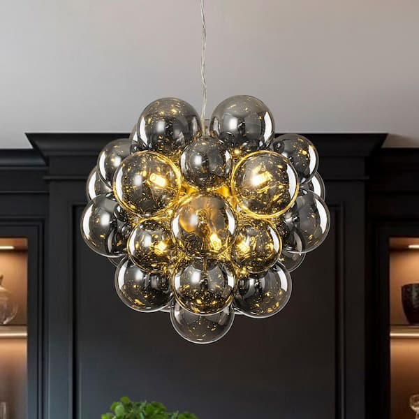 HUOKU Carla 6-Light 19.7 in. W Brushed Brass Bubble Chandelier