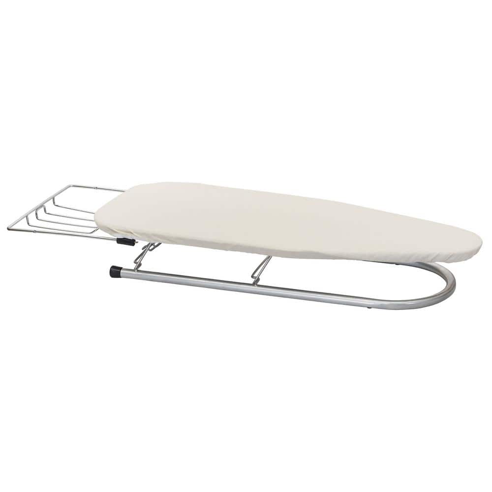 Compact Beige Steel Tabletop Ironing Board with Iron Rest