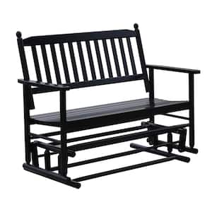 2-Person Black Wooden Outdoor Patio Glider Rocking Chair Swing Chair