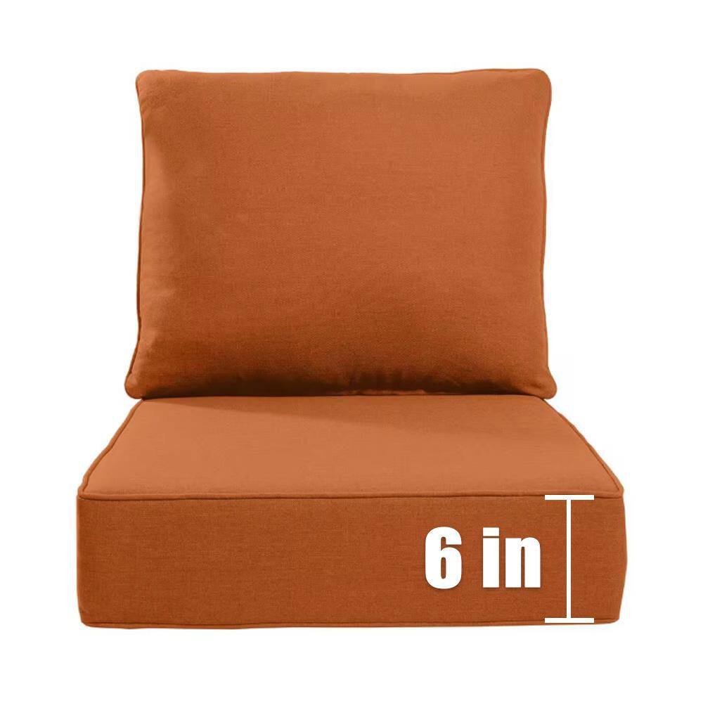 Orange square seat cushion on a plain background.