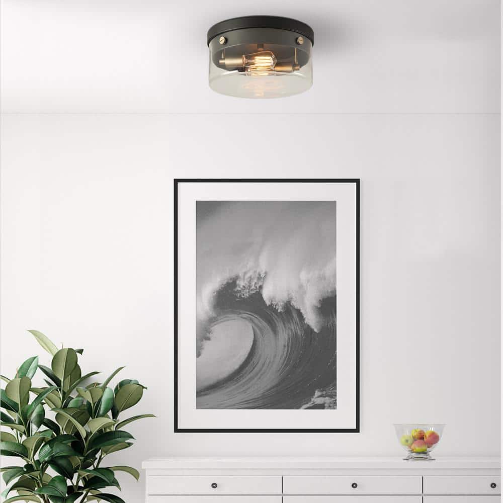 Modern Glam 13" Matte Black Glass Flush Mount Ceiling Light