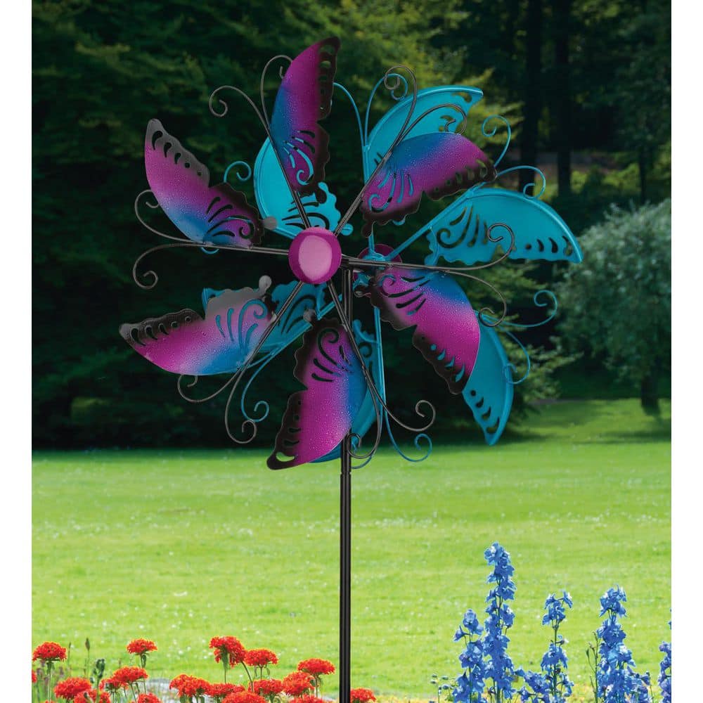 19" Magenta and Blue Metal Butterfly Wind Spinner