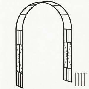 VAMOP Black Powder-Coated Iron Garden Arch Trellis with Double Doors ...
