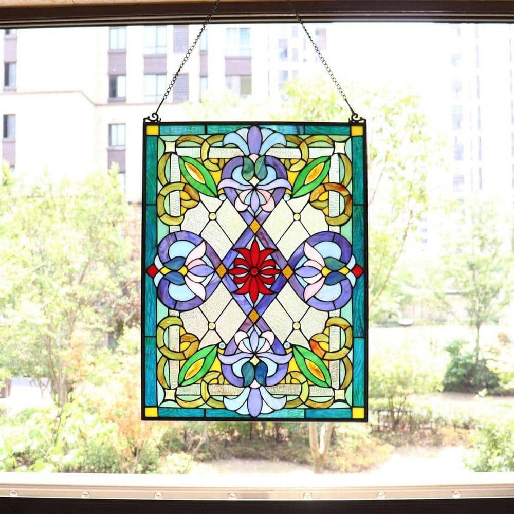Blue Rectangular Shape Stained Glass Art Glass Window HD7JC8TP9T
