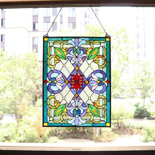 （特別価格）Stained Glass Window Blue Rectangular Shape Stained Glass Art Glass Window HD7JC8TP9T