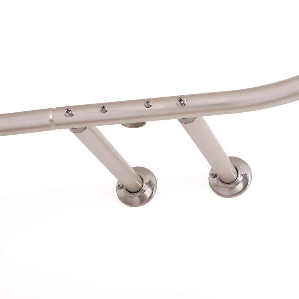 Extra Large Nickel Aluminum Oval Shower Rod with White Curtain