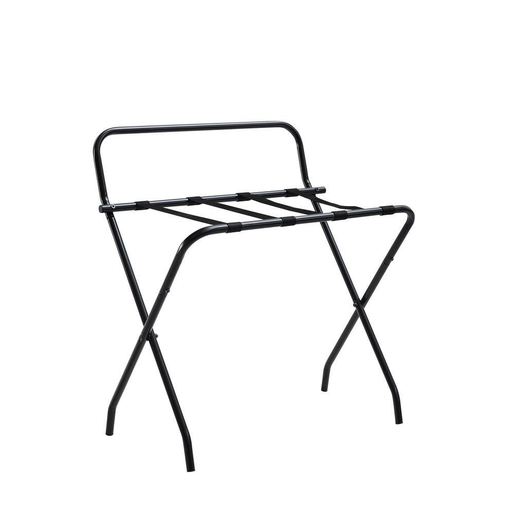 Ludlow Black Metal Folding Luggage Rack with Backrest