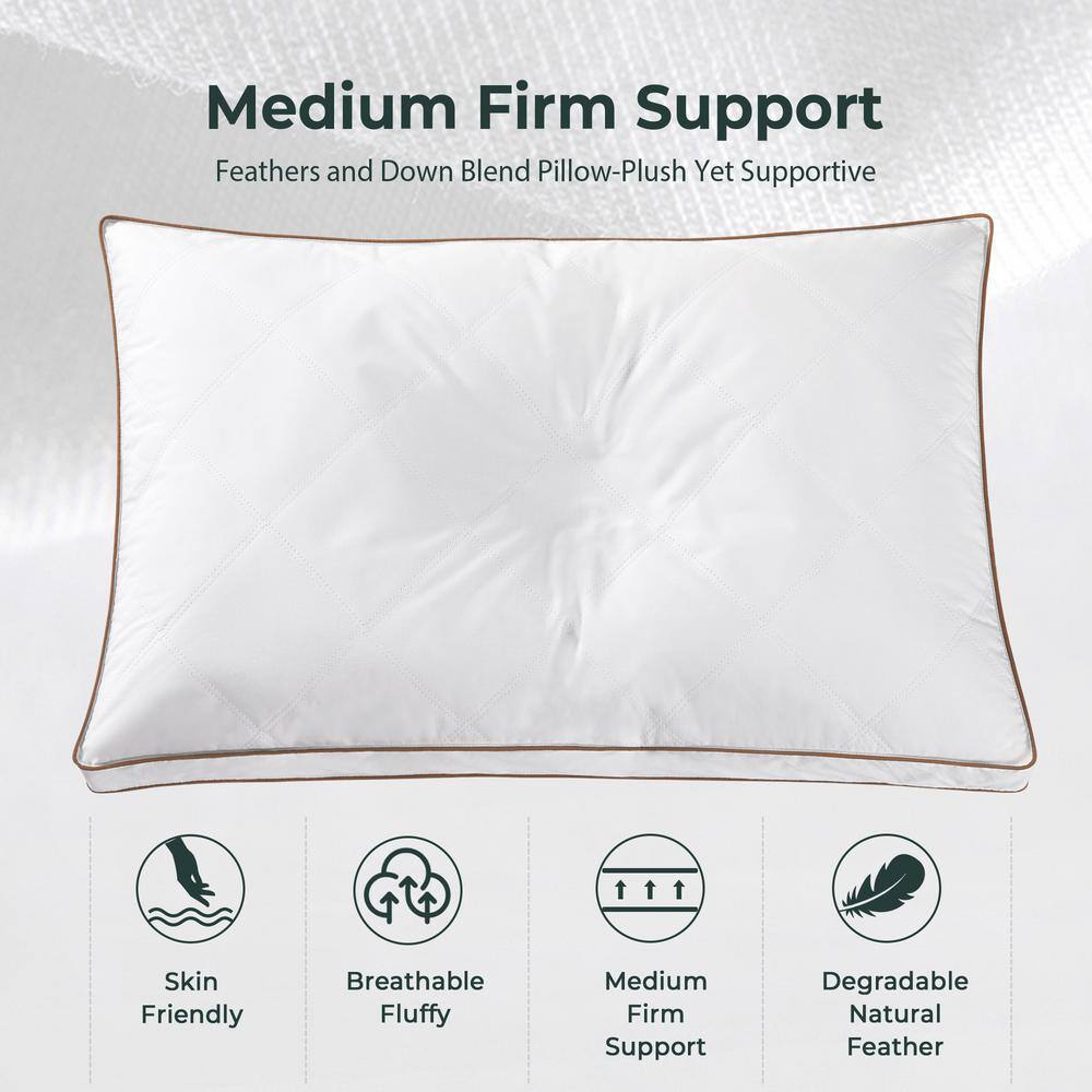 Standard Size White Goose Feather Down Pillow Set with Cotton Cover