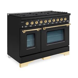 CLASSICO 48" TTL 6.7 Cu.Ft. 8 Burner Freestanding All Gas Range Gas Stove and Gas Oven, Matte Graphite with Brass Trim