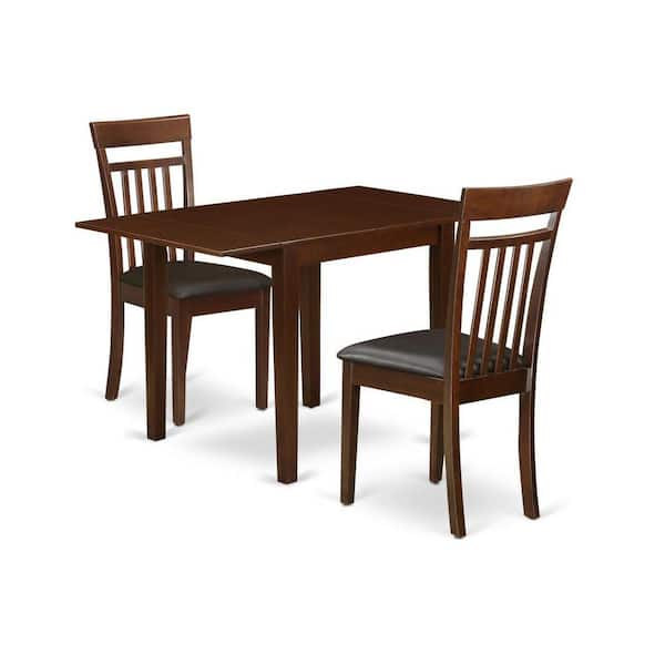 East West Furniture 3-Piece Mahogany Finish Solid Wood Top Dining Table Set