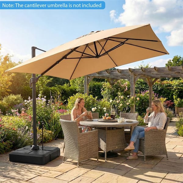 base for large patio umbrella Costway Cantilever Patio Umbrella Base with Wheels, Retractable Pull Rod,  360° Rotation for Pool in Black HCST13591