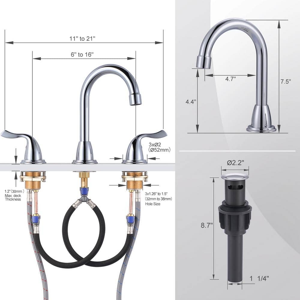 Polished Chrome 8-Inch Widespread Double Handle Bathroom Faucet