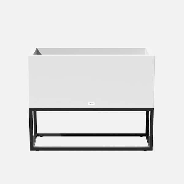 Long Box 38 in. Raised with Stand Rectangular White Plastic Planter with Black Stand