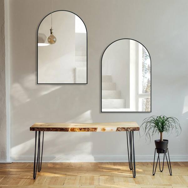 GOGEXX 24 in. W x 36 in. H Black Arched Wall Mirror Aluminium Alloy Frame Bathroom Vanity Mirror Hanging Mirror(Set of 2)