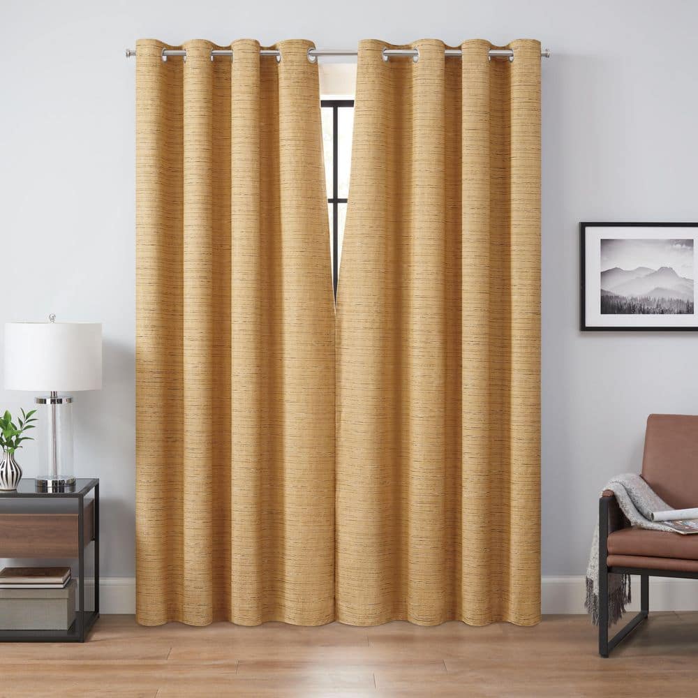 Gold Blackout Polyester Linen Grommet Window Panel
