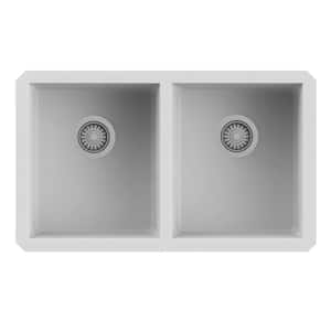 epiGranite 32 x 19 in. Undermount Double Bowl Arctic White Granite Composite Kitchen Sink