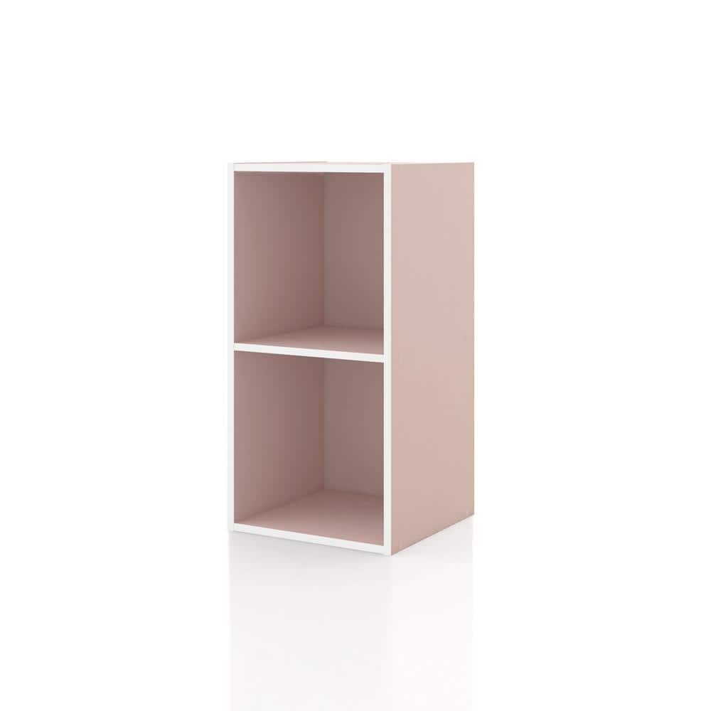 Furniture of America Quincy 23.7 in. Tall Stackable Light Pink Engineered Wood 2-Shelf Modern Modular Slim Bookcase