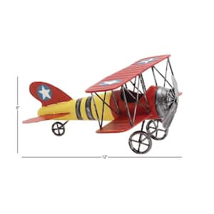 12 in. x 6 in. Metal Red Airplane Wall Decor