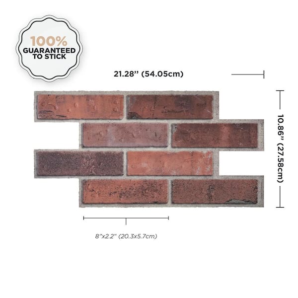 Brik Porto Red 21.28 in. x 10.86 in. Vinyl Peel and Stick Tile (2.48 sq. ft./ 2-pack)