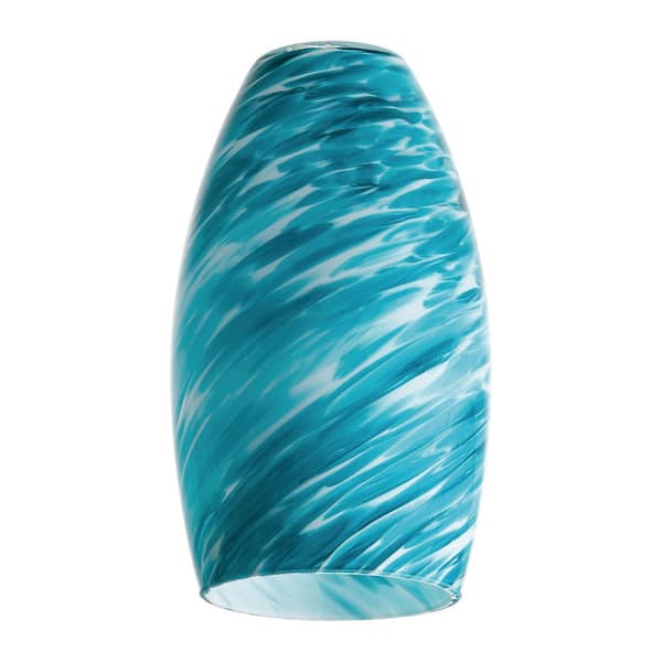 7.75 in Blue Swirl Glass Elongated Oval Shaped Replacement Pendant Shade with 2.25 in. Neckless Fitter