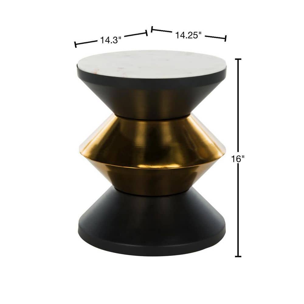 Azizi Transitional Black and Gold Round Stone Top Side Table