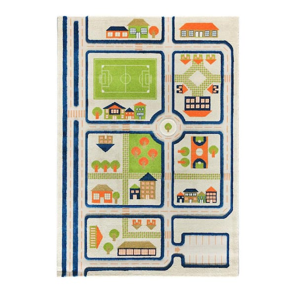 ivi Traffic Blue 3D 5 ft. x 7 ft. 3D Soft and Cozy Non-Toxic Polypropylene Play Area Rug for Kids Bedroom or Playroom