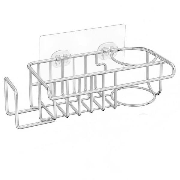 Silver Stainless Steel Sponge Holder for Kitchen Sink, Rust Resistant, Slip Resistant, Multi-Mount