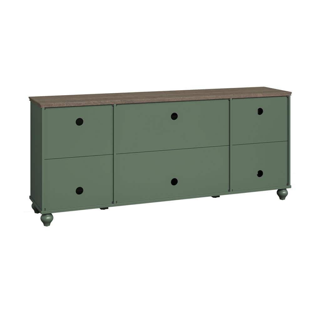 Festivo Green 70" Oak Vintage TV Stand with Cabinets