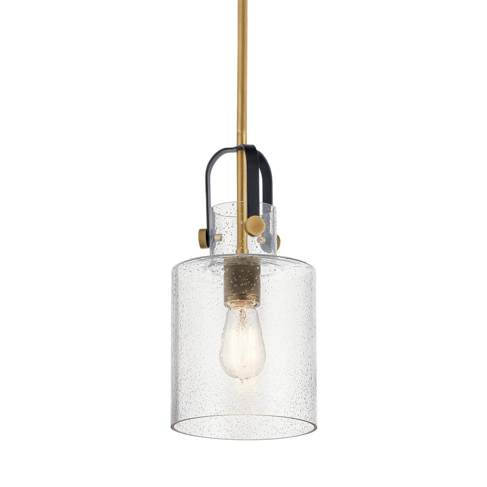 Kitner Vintage Industrial 1-Light Pendant in Natural Brass with Clear Seeded Glass